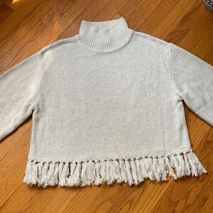 New Balance Cream Fringed Turtleneck Sweater